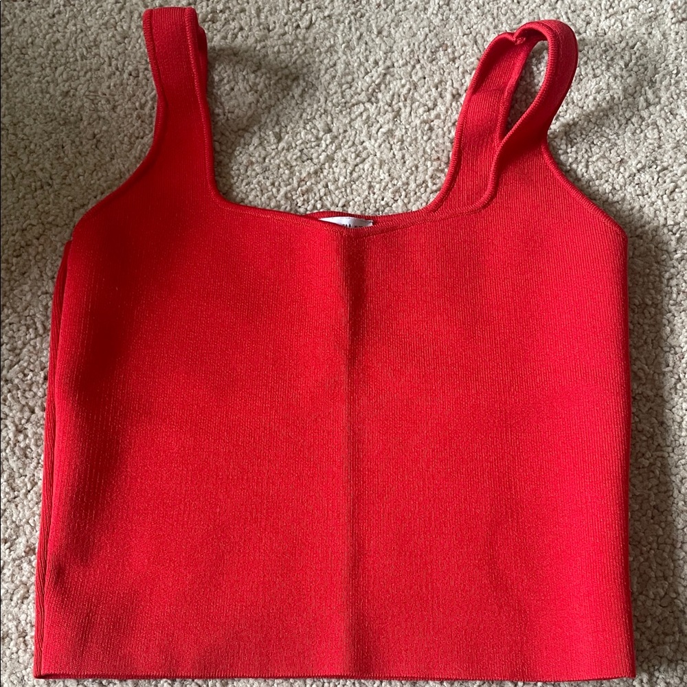 ZARA Red Square-Neck Ribbed Tank Top - Women